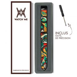 Bracelet Montre 22 mm en silicone et cuir véritable : African Pattern