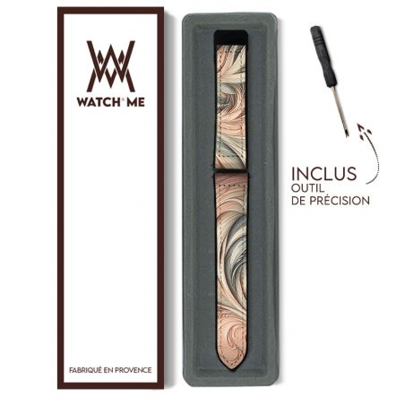 Bracelet Montre Pour Apple Iwatch 22 mm (38/40/41/42/44/45 mm)en silicone et cuir véritable : Arabesque