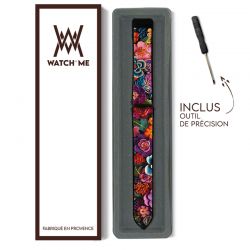 Bracelet Montre 22 mm en silicone et cuir véritable : Fleurs Colorees