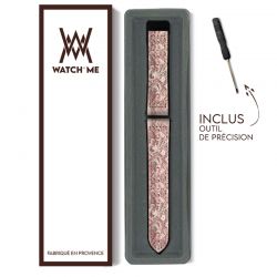 Bracelet Montre Pour Apple Iwatch 22 mm (38/40/41/42/44/45 mm)en silicone et cuir véritable : Dentelle Rose