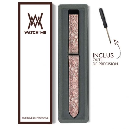 Bracelet Montre Pour Apple Iwatch 22 mm (38/40/41/42/44/45 mm)en silicone et cuir véritable : Dentelle Rose