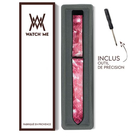 Bracelet Montre 22 mm en silicone et cuir véritable : Diamant Rose