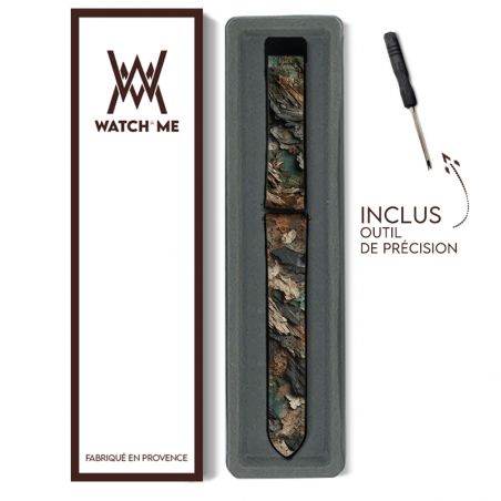 Bracelet Montre Pour Apple Iwatch 22 mm (38/40/41/42/44/45 mm)en silicone et cuir véritable : Ecorce Bois