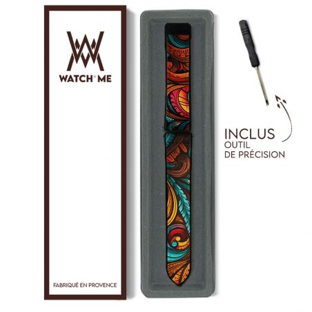 Bracelet Montre 22 mm en silicone et cuir véritable : Feuille Color