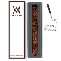 Bracelet Montre 22 mm en silicone et cuir véritable : Leopard