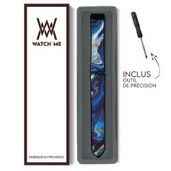 Bracelet Montre Pour Apple Iwatch 22 mm (38/40/41/42/44/45 mm)en silicone et cuir véritable : Marbre Bleu