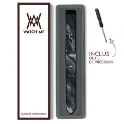 Bracelet Montre 22 mm en silicone et cuir véritable : Marbre Noir