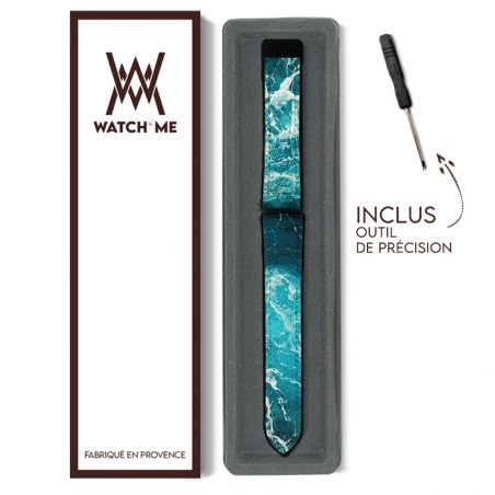 Bracelet Montre Pour Apple Iwatch 22 mm (38/40/41/42/44/45 mm)en silicone et cuir véritable : Ocean