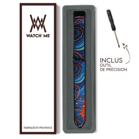 Bracelet Montre 22 mm en silicone et cuir véritable : Perles Bleues