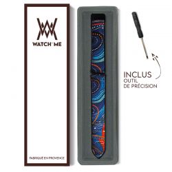 Bracelet Montre Pour Apple Iwatch 22 mm (38/40/41/42/44/45 mm)en silicone et cuir véritable : Perles Bleues