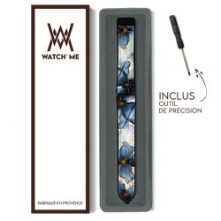 Bracelet Montre 22 mm en silicone et cuir véritable : Petales Bleues