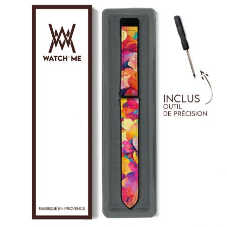 Bracelet Montre Pour Apple Iwatch 22 mm (38/40/41/42/44/45 mm)en silicone et cuir véritable : Petales Multicolore