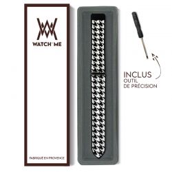 Bracelet Montre 22 mm en silicone et cuir véritable : Pied de Poule