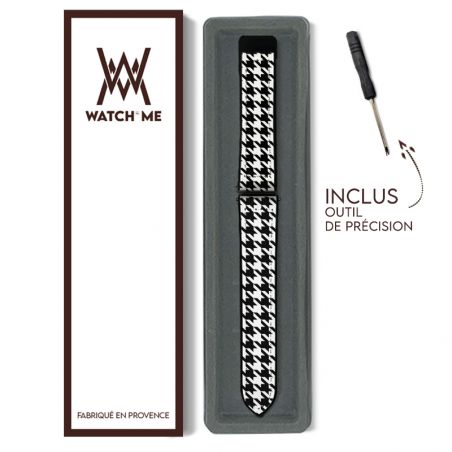 Bracelet Montre 22 mm en silicone et cuir véritable : Pied de Poule