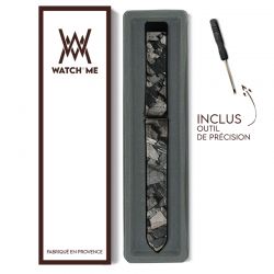 Bracelet Montre Pour Apple Iwatch 22 mm (38/40/41/42/44/45 mm)en silicone et cuir véritable : Pierre