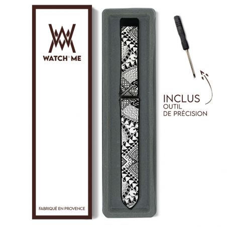 Bracelet Montre Pour Apple Iwatch 22 mm (38/40/41/42/44/45 mm)en silicone et cuir véritable : Polynésiens