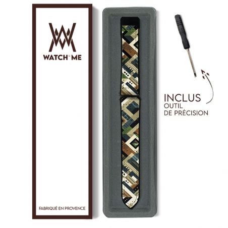 Bracelet Montre 22 mm en silicone et cuir véritable : Camouflage