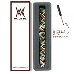 Bracelet Montre Pour Apple Iwatch 22 mm (38/40/41/42/44/45 mm)en silicone et cuir véritable : Camouflage