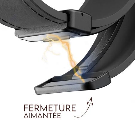 Bracelet Montre 22 mm en silicone et cuir véritable : Marbre Noir