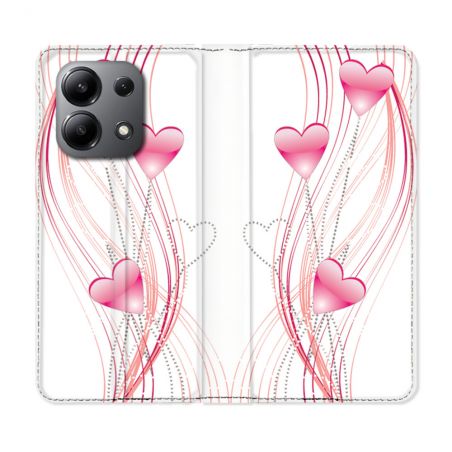 Housse cuir portefeuille pour Xiaomi Redmi Note 13 4G Amour Coeur Rose Montant sur Blanc