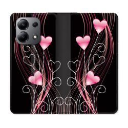 Housse cuir portefeuille pour Xiaomi Redmi Note 13 4G Amour Coeur Rose Montant sur Noir