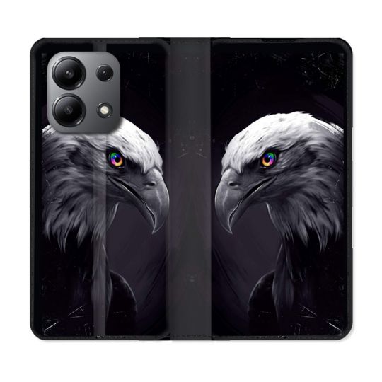 Housse cuir portefeuille pour Xiaomi Redmi Note 13 4G Animal Aigle Royal Noir