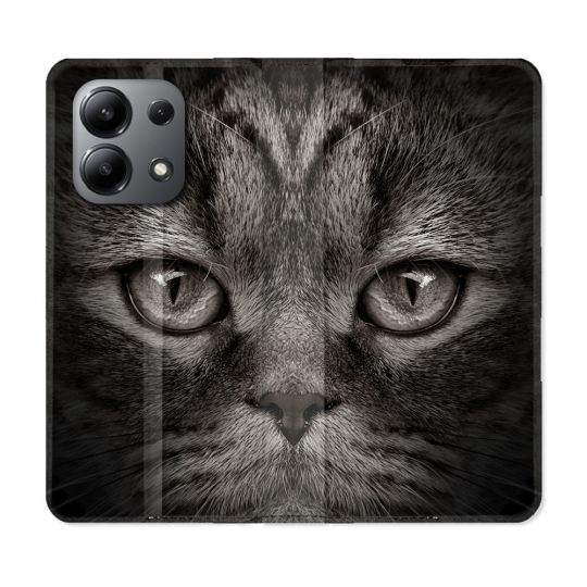 Housse cuir portefeuille pour Xiaomi Redmi Note 13 4G Animal Chat Gris