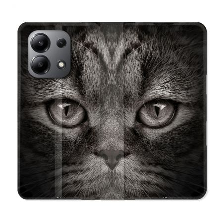 Housse cuir portefeuille pour Xiaomi Redmi Note 13 4G Animal Chat Gris