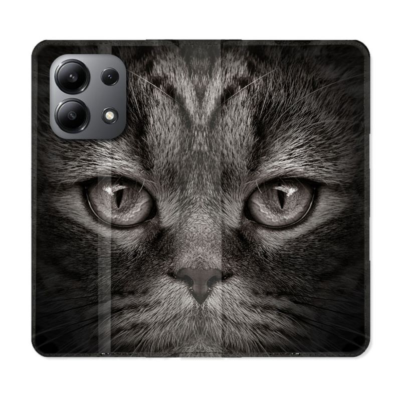 Housse cuir portefeuille pour Xiaomi Redmi Note 13 4G Animal Chat Gris