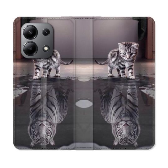 Housse cuir portefeuille pour Xiaomi Redmi Note 13 4G Animal Chat Reflet