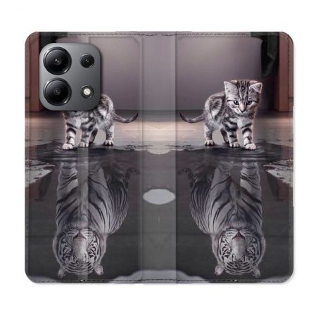 Housse cuir portefeuille pour Xiaomi Redmi Note 13 4G Animal Chat Reflet
