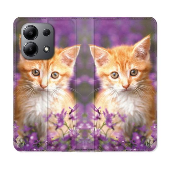 Housse cuir portefeuille pour Xiaomi Redmi Note 13 4G Animal Chat Violet