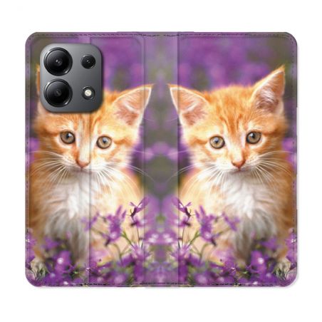 Housse cuir portefeuille pour Xiaomi Redmi Note 13 4G Animal Chat Violet