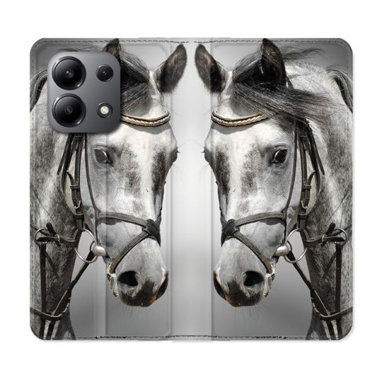 Housse cuir portefeuille pour Xiaomi Redmi Note 13 4G Animal Cheval Blanc