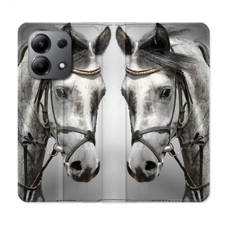 Housse cuir portefeuille pour Xiaomi Redmi Note 13 4G Animal Cheval Blanc