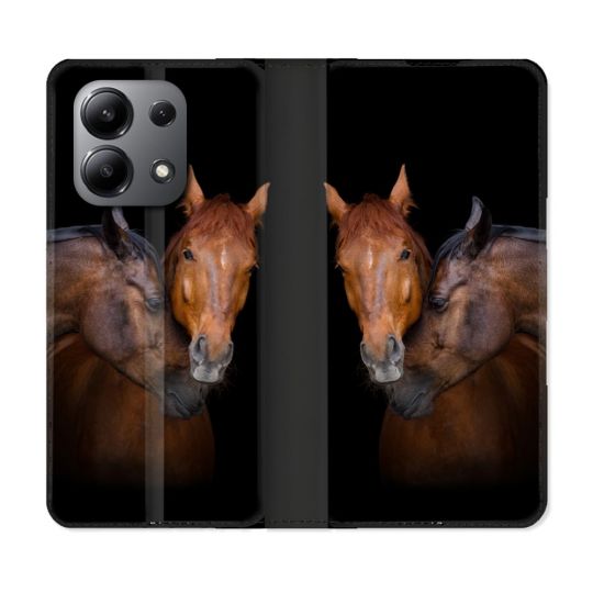 Housse cuir portefeuille pour Xiaomi Redmi Note 13 4G Animal Cheval Marron
