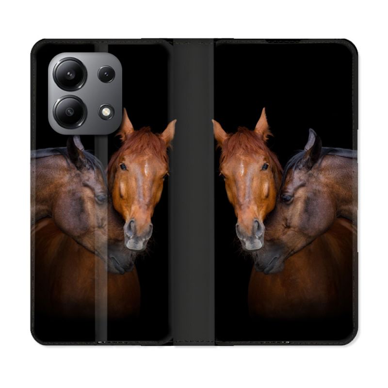 Housse cuir portefeuille pour Xiaomi Redmi Note 13 4G Animal Cheval Marron