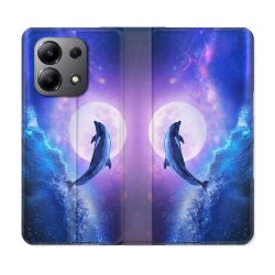 Housse cuir portefeuille pour Xiaomi Redmi Note 13 4G Animal Dauphin Vague