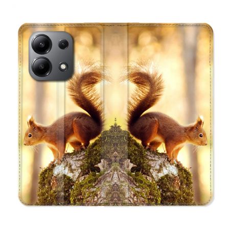 Housse cuir portefeuille pour Xiaomi Redmi Note 13 4G Animal Ecureuil Bois