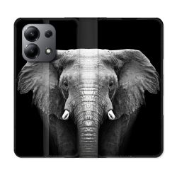 Housse cuir portefeuille pour Xiaomi Redmi Note 13 4G Animal Elephant Noir