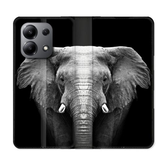 Housse cuir portefeuille pour Xiaomi Redmi Note 13 4G Animal Elephant Noir