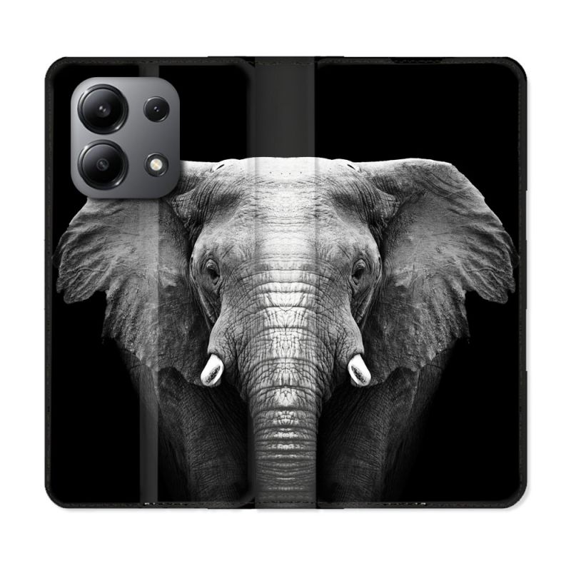 Housse cuir portefeuille pour Xiaomi Redmi Note 13 4G Animal Elephant Noir
