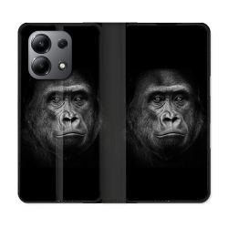 Housse cuir portefeuille pour Xiaomi Redmi Note 13 4G Animal Gorille Noir