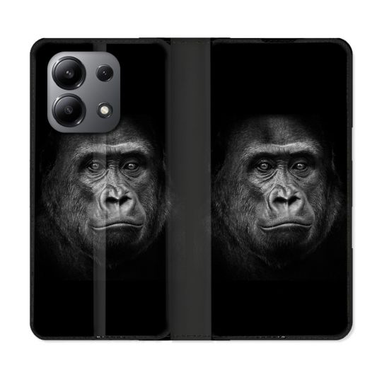 Housse cuir portefeuille pour Xiaomi Redmi Note 13 4G Animal Gorille Noir