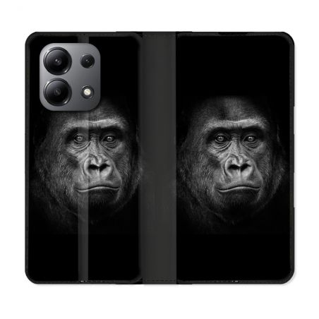 Housse cuir portefeuille pour Xiaomi Redmi Note 13 4G Animal Gorille Noir