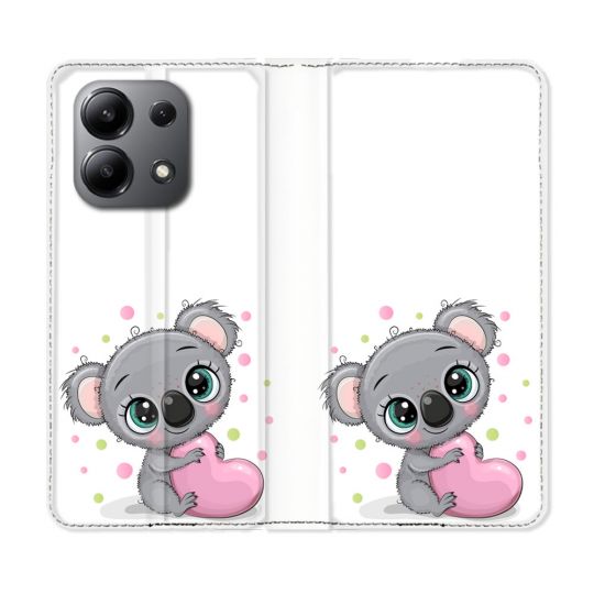 Housse cuir portefeuille pour Xiaomi Redmi Note 13 4G Animal Koala Cœur