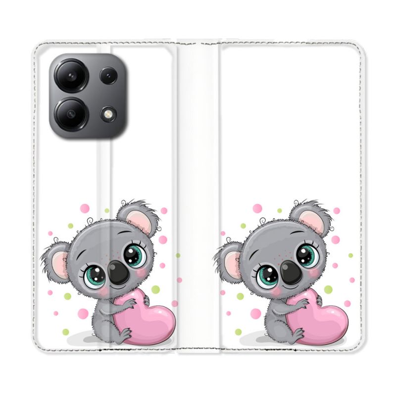 Housse cuir portefeuille pour Xiaomi Redmi Note 13 4G Animal Koala Cœur