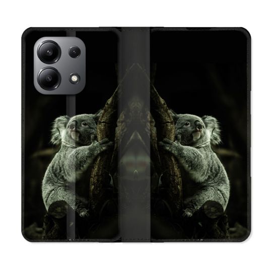 Housse cuir portefeuille pour Xiaomi Redmi Note 13 4G Animal Koala Noir