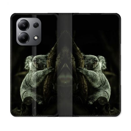Housse cuir portefeuille pour Xiaomi Redmi Note 13 4G Animal Koala Noir