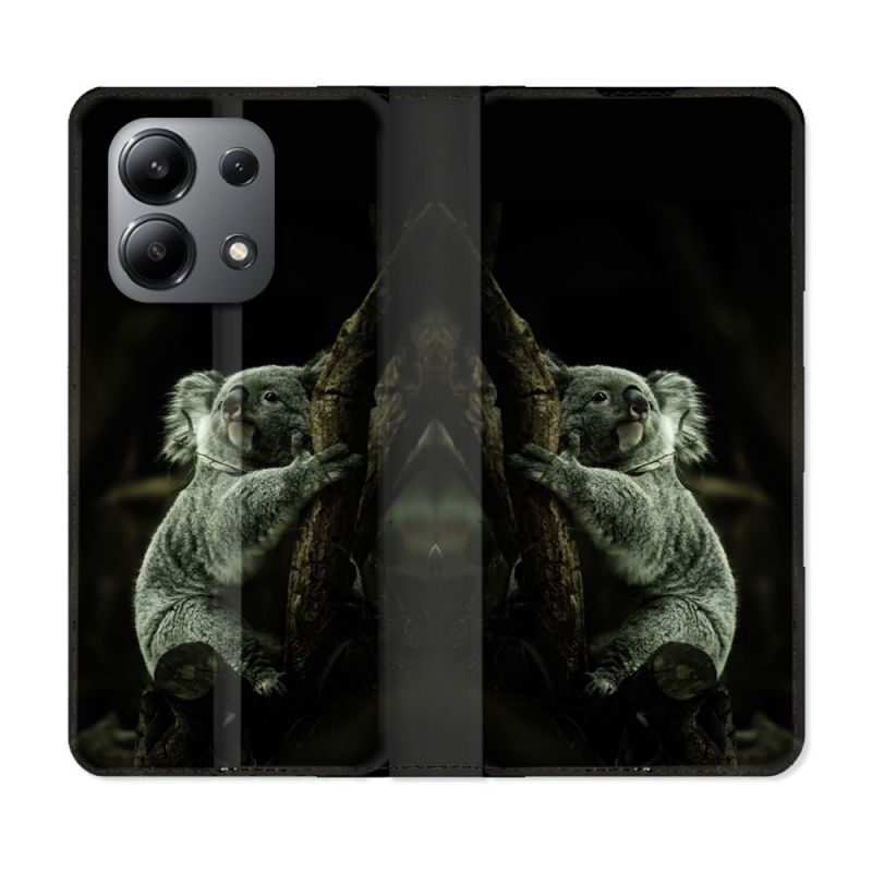Housse cuir portefeuille pour Xiaomi Redmi Note 13 4G Animal Koala Noir